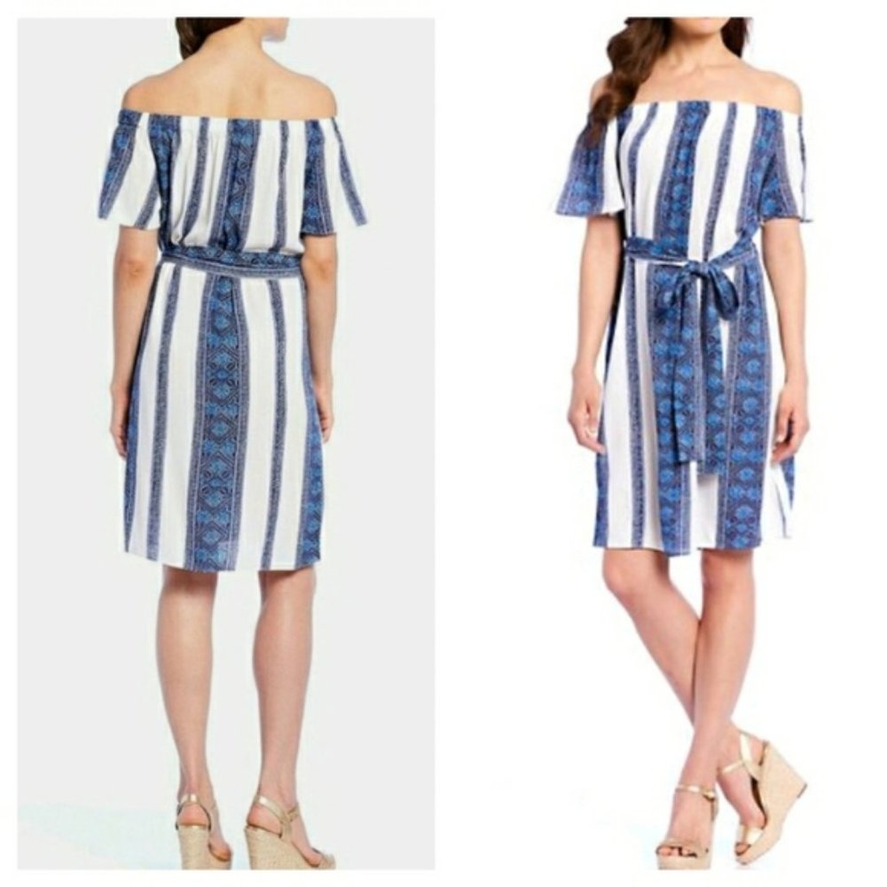 Michael Kors Printed Off-The-Shoulder Dress L